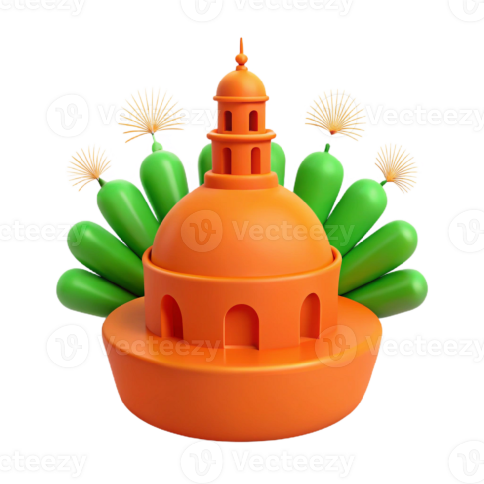 3D Render of a Dome-Shaped Building with Green Foliage png