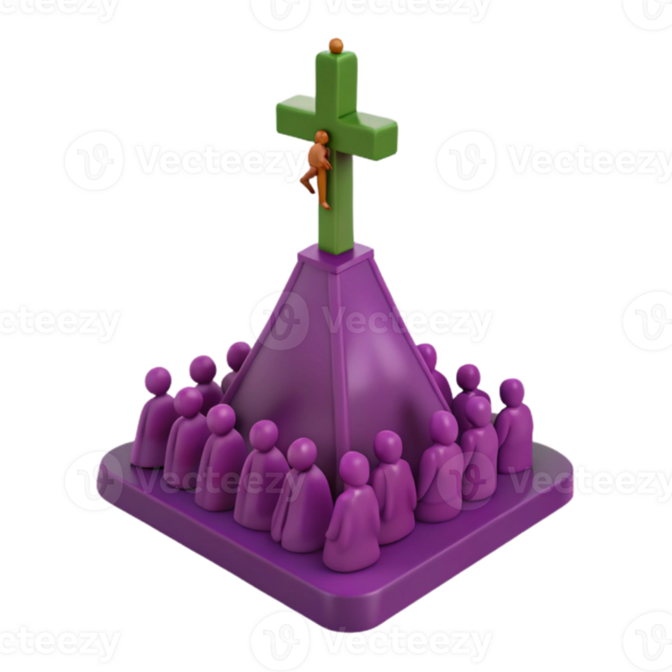 3D Render of People Surrounding a Cross png