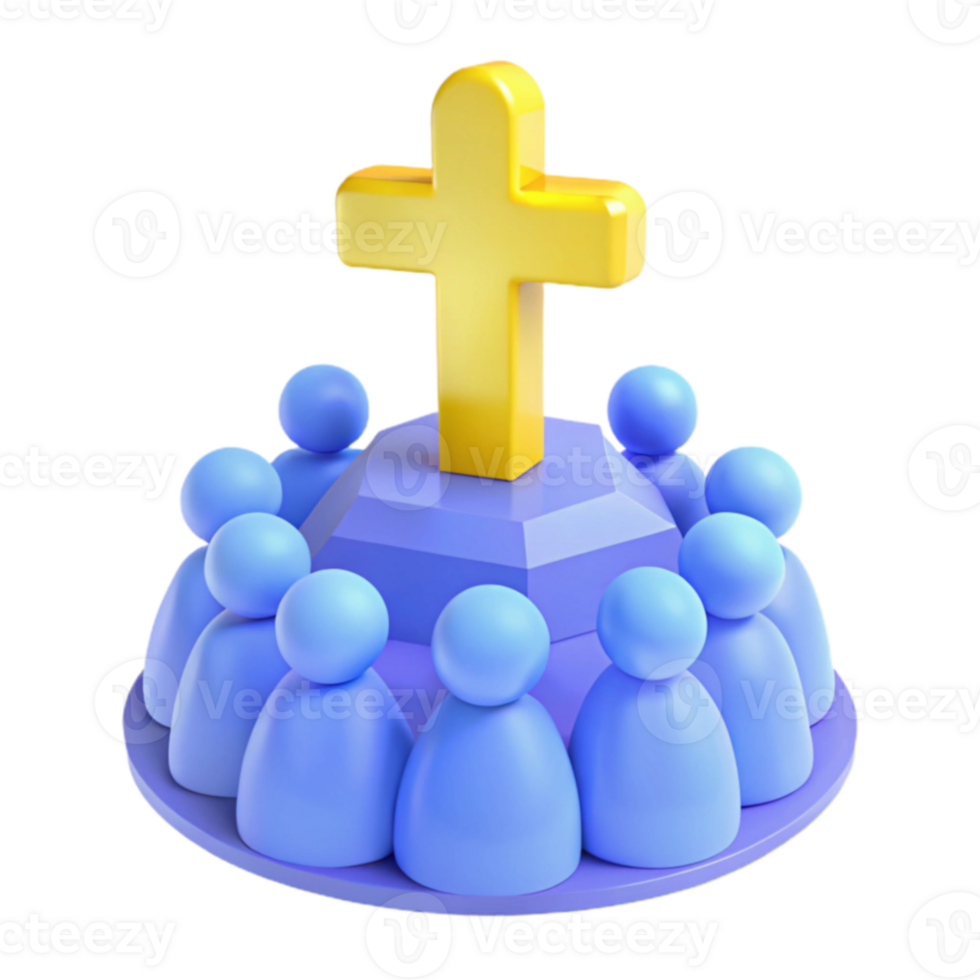 3D Render of People Surrounding a Cross png
