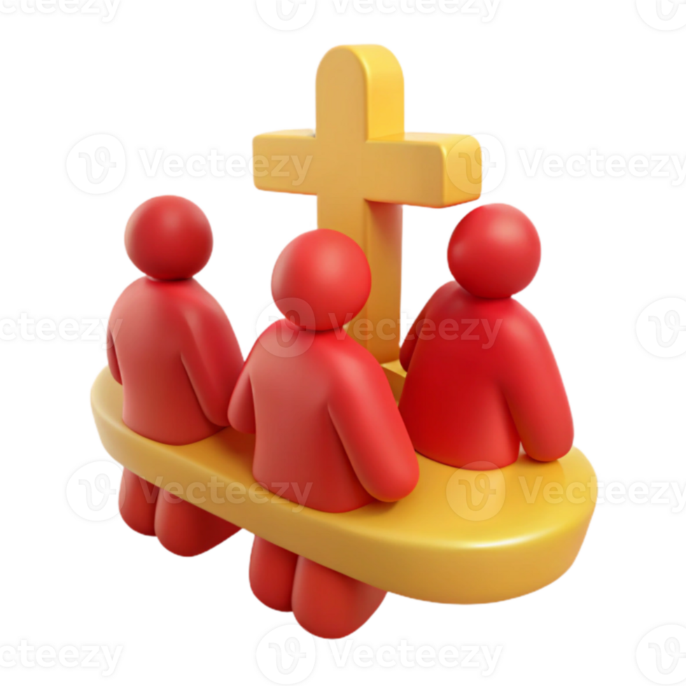 3D Illustration of Three People Gathering Around a Cross png