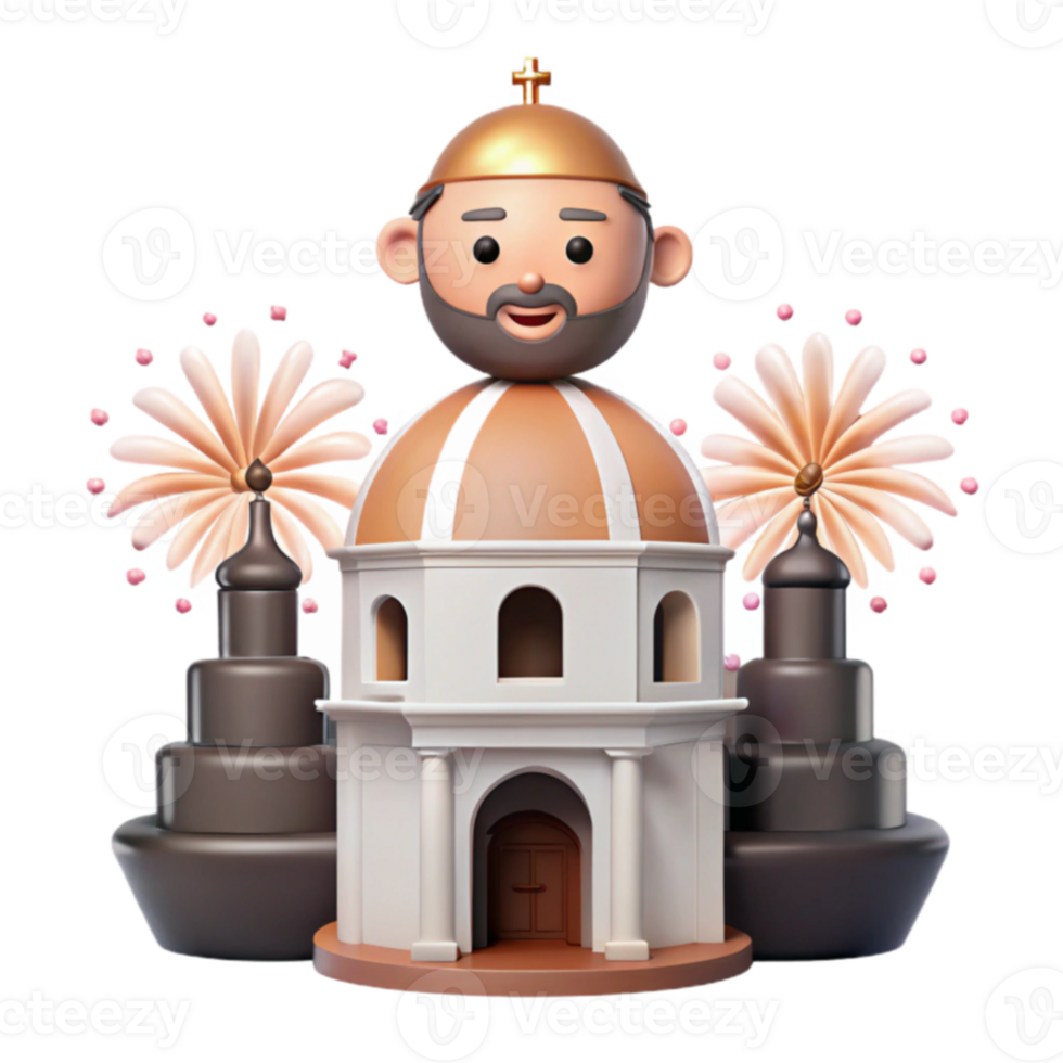 3D Render of a Church Building with Fireworks png