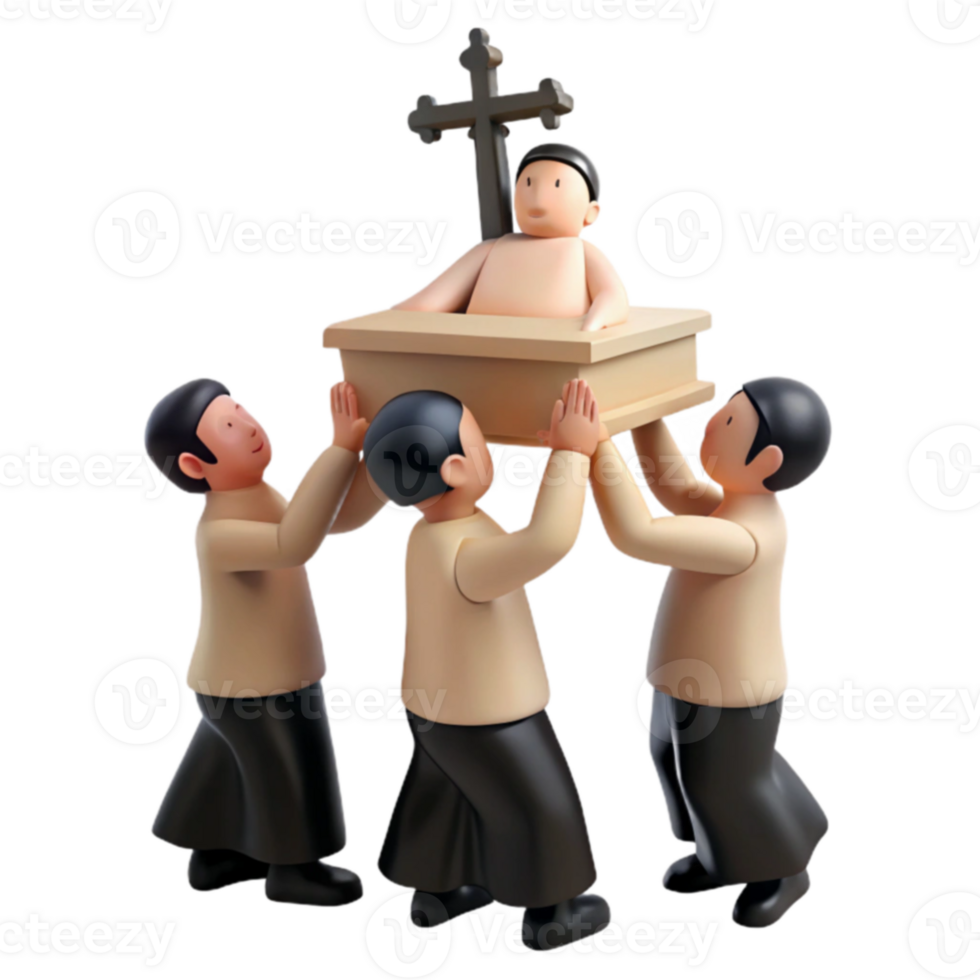 Three People Carrying a Coffin with a Cross on Top png