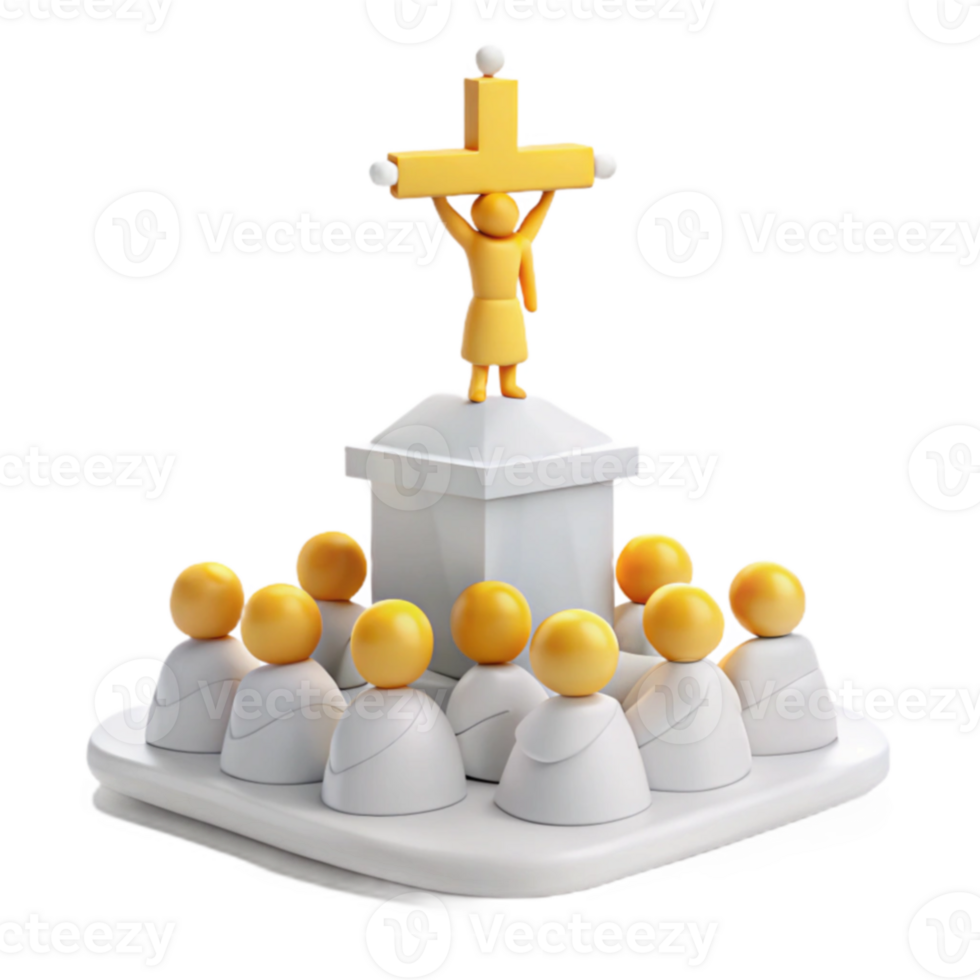 3D Illustration of a Person Holding a Cross Above a Group of People png