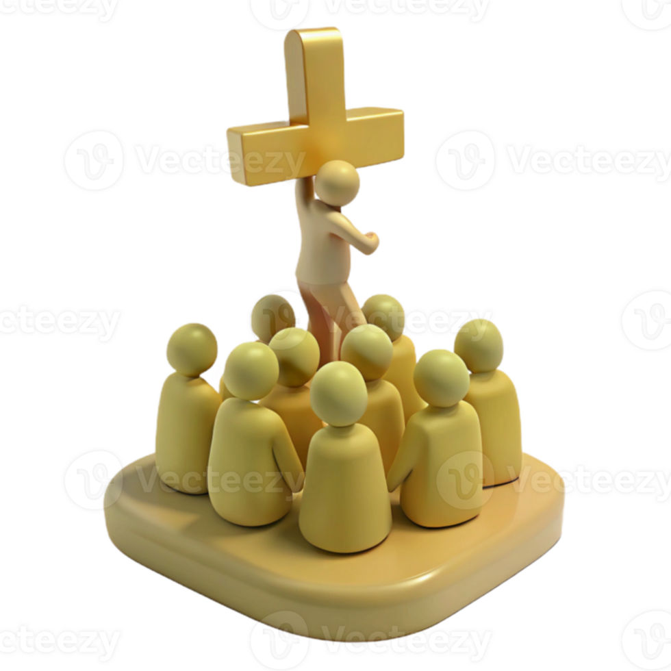 3D Illustration of a Person Holding a Cross in Front of a Group of People png