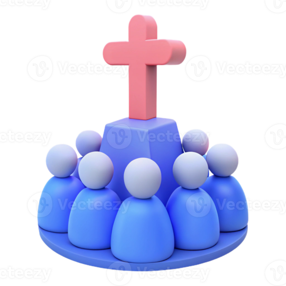 3D Illustration of a Group of People Surrounding a Cross png