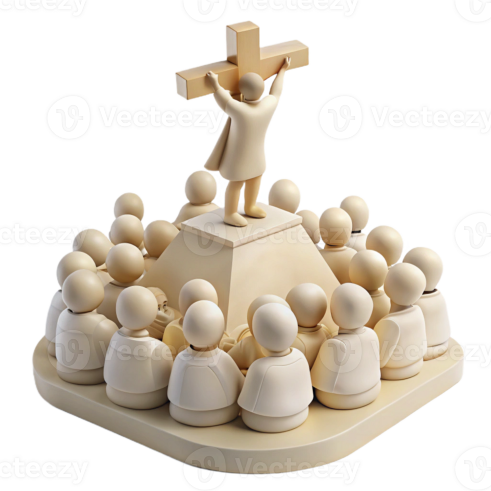 Religious Symbolism A Person Holding a Cross Surrounded by a Crowd png