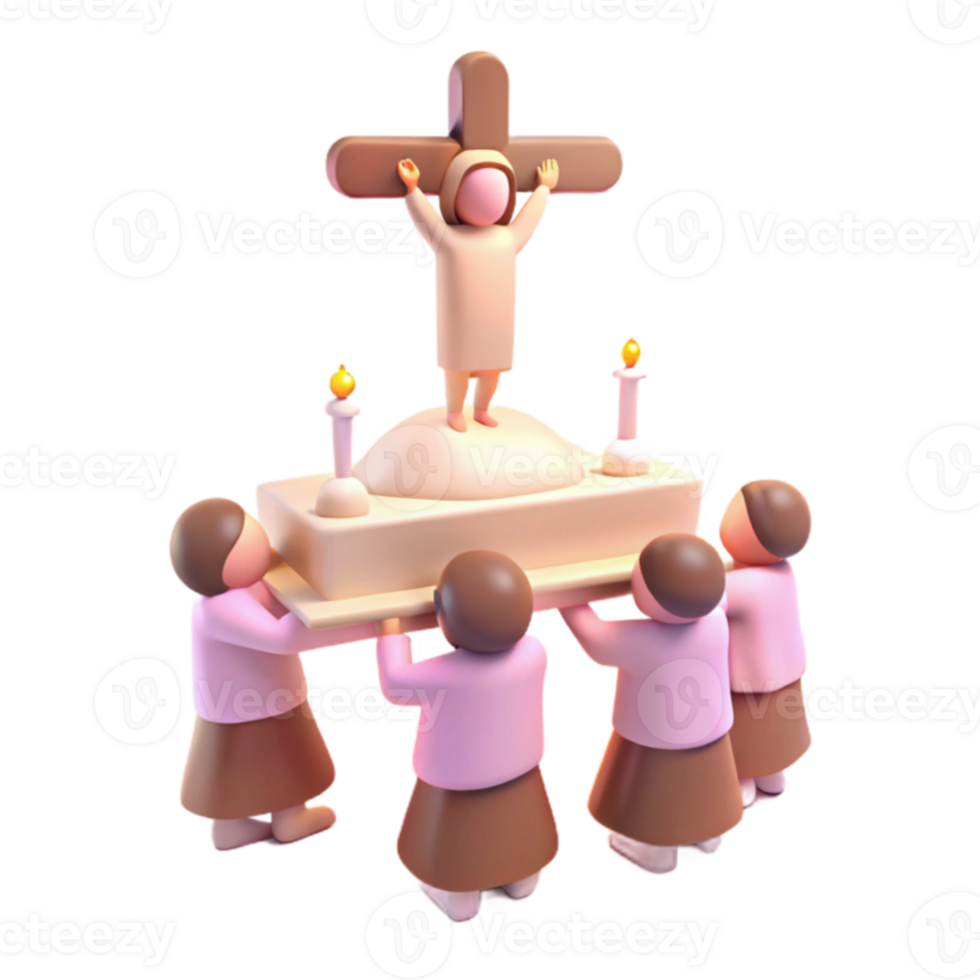 3D Render of People Carrying a Religious Figure on a Platform png