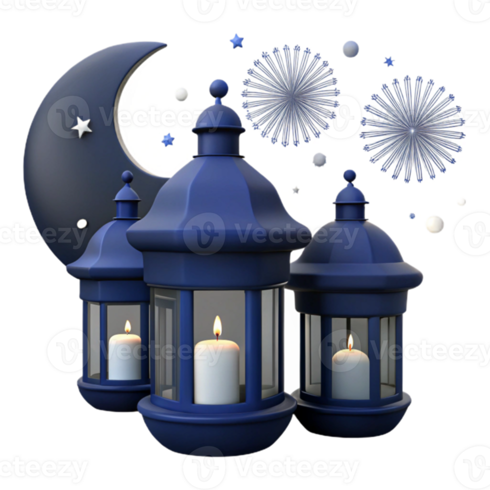 Blue Lanterns with Candles and Stars png