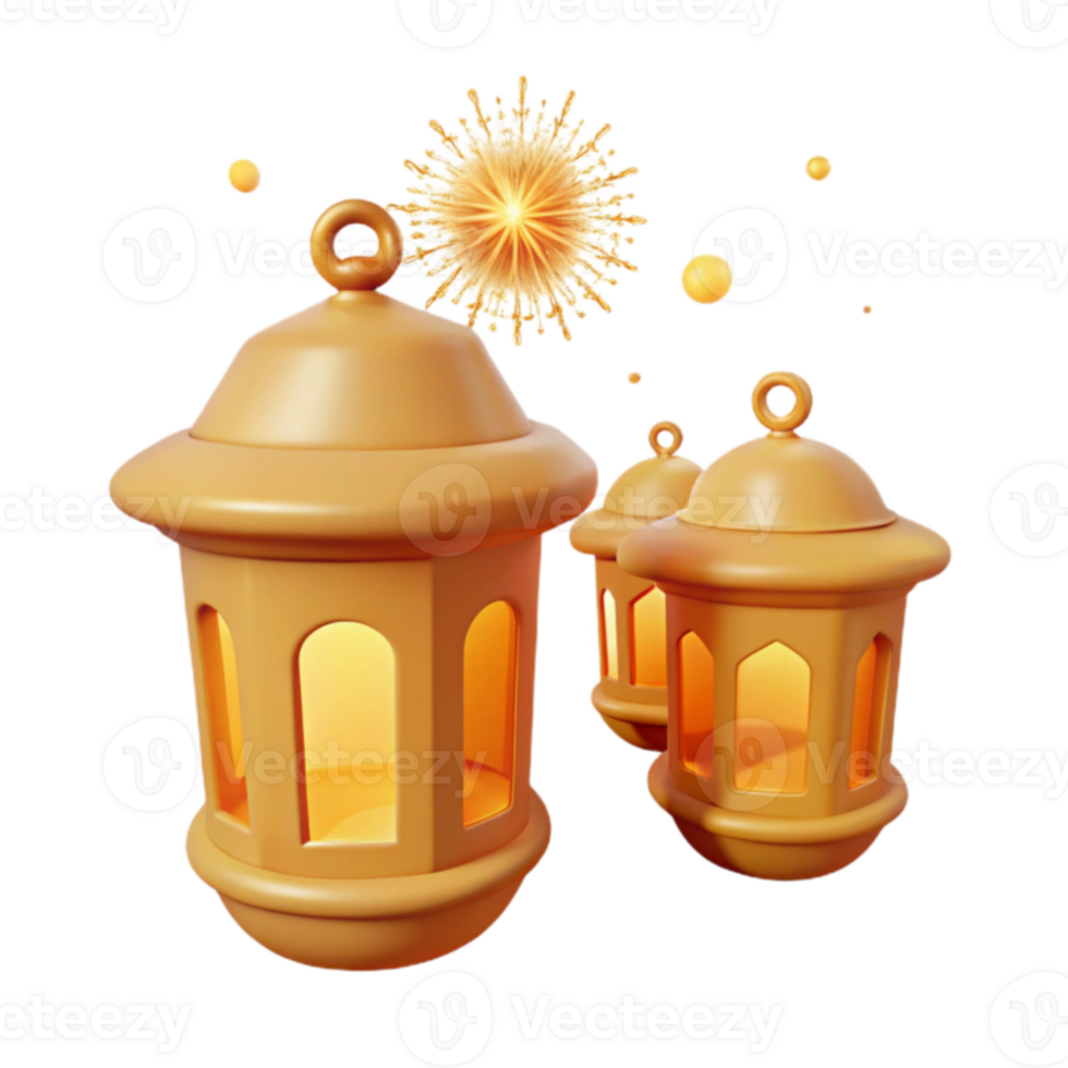 Golden Lanterns with Festive Lights png