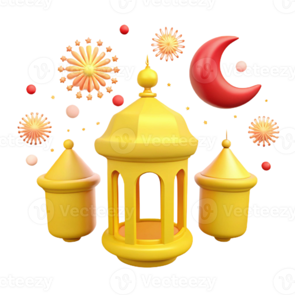 Golden Lantern with Crescent Moon and Festive Decorations png