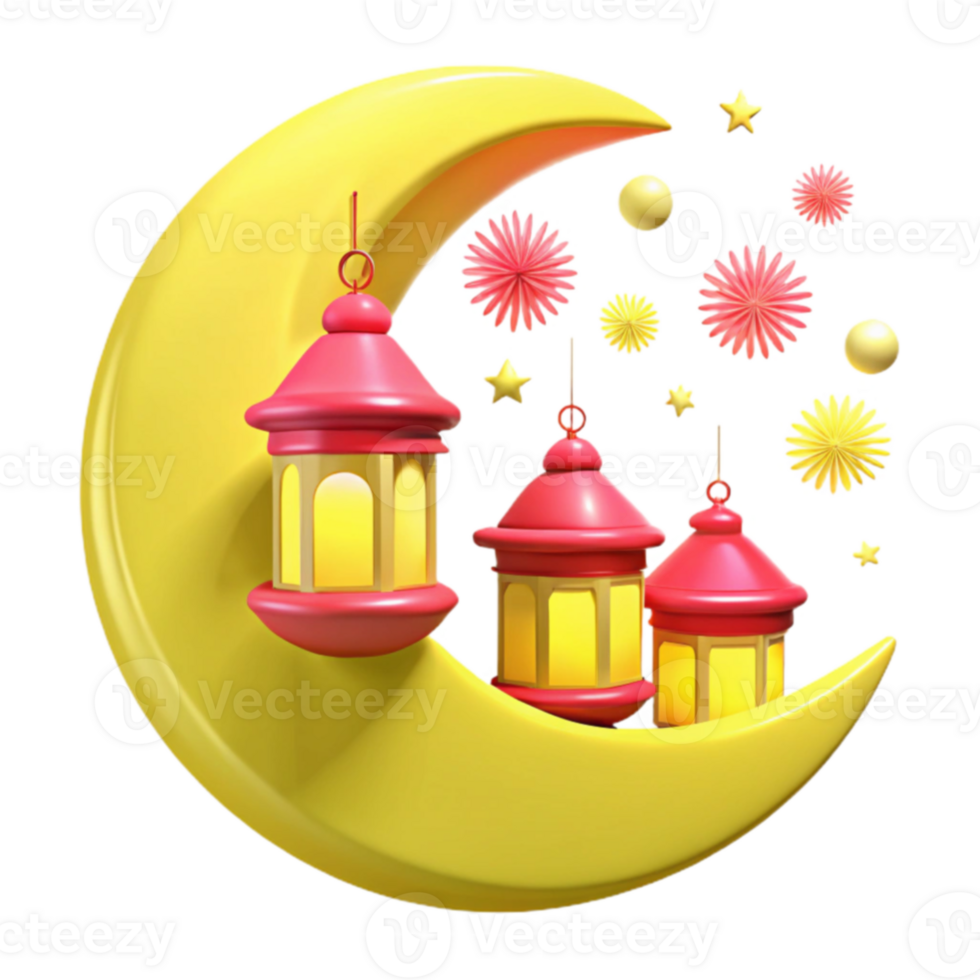 Crescent Moon with Lanterns and Stars png