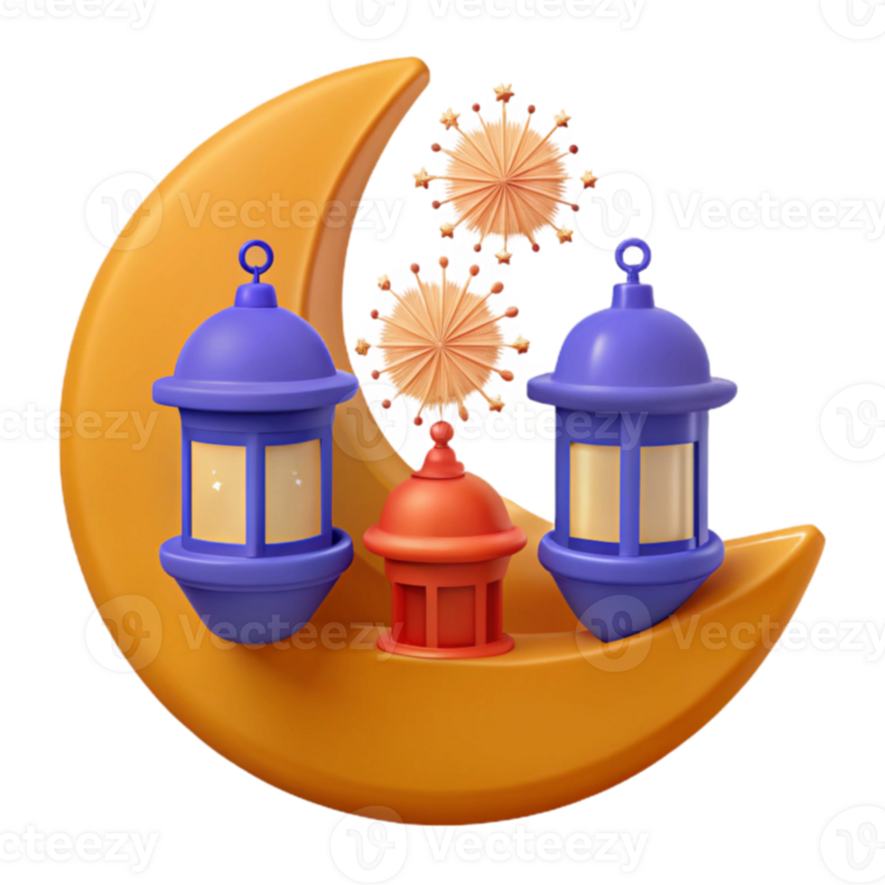 Crescent Moon with Lanterns and Stars png