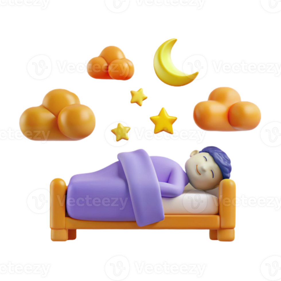 Sleeping Person in Bed with Clouds and Stars png