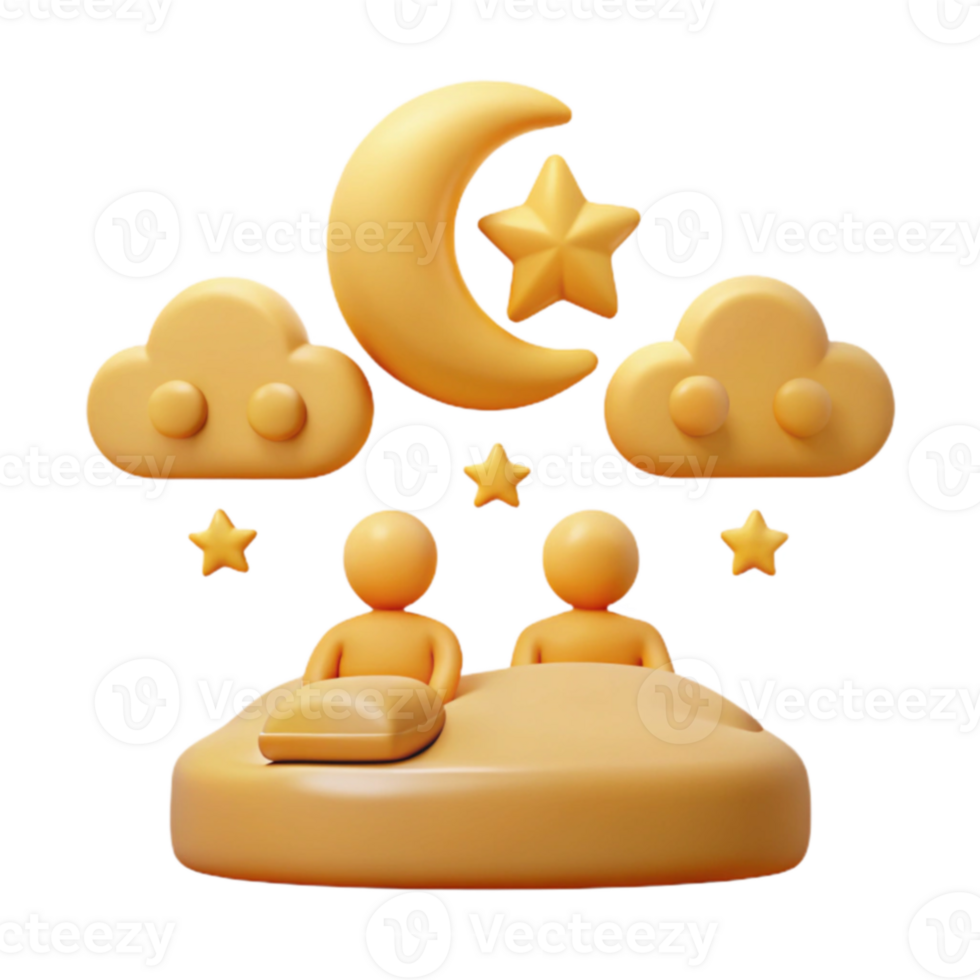 Sleeping Night Illustration with Moon, Stars, and Clouds png