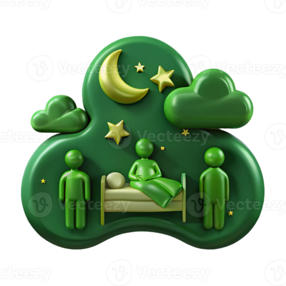3D Illustration of Nighttime with a Bed, Stars, and Moon png
