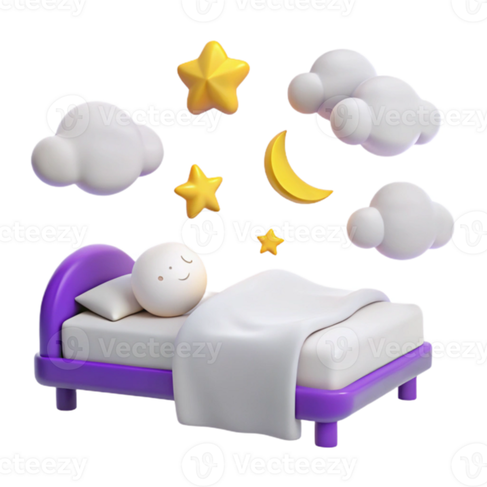 Sleeping Character in Bed with Stars and Clouds png