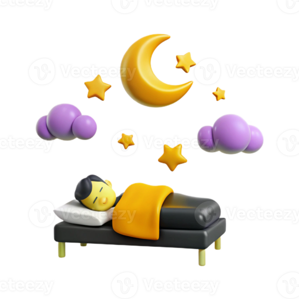 Sleeping Person Illustration with Moon and Stars png