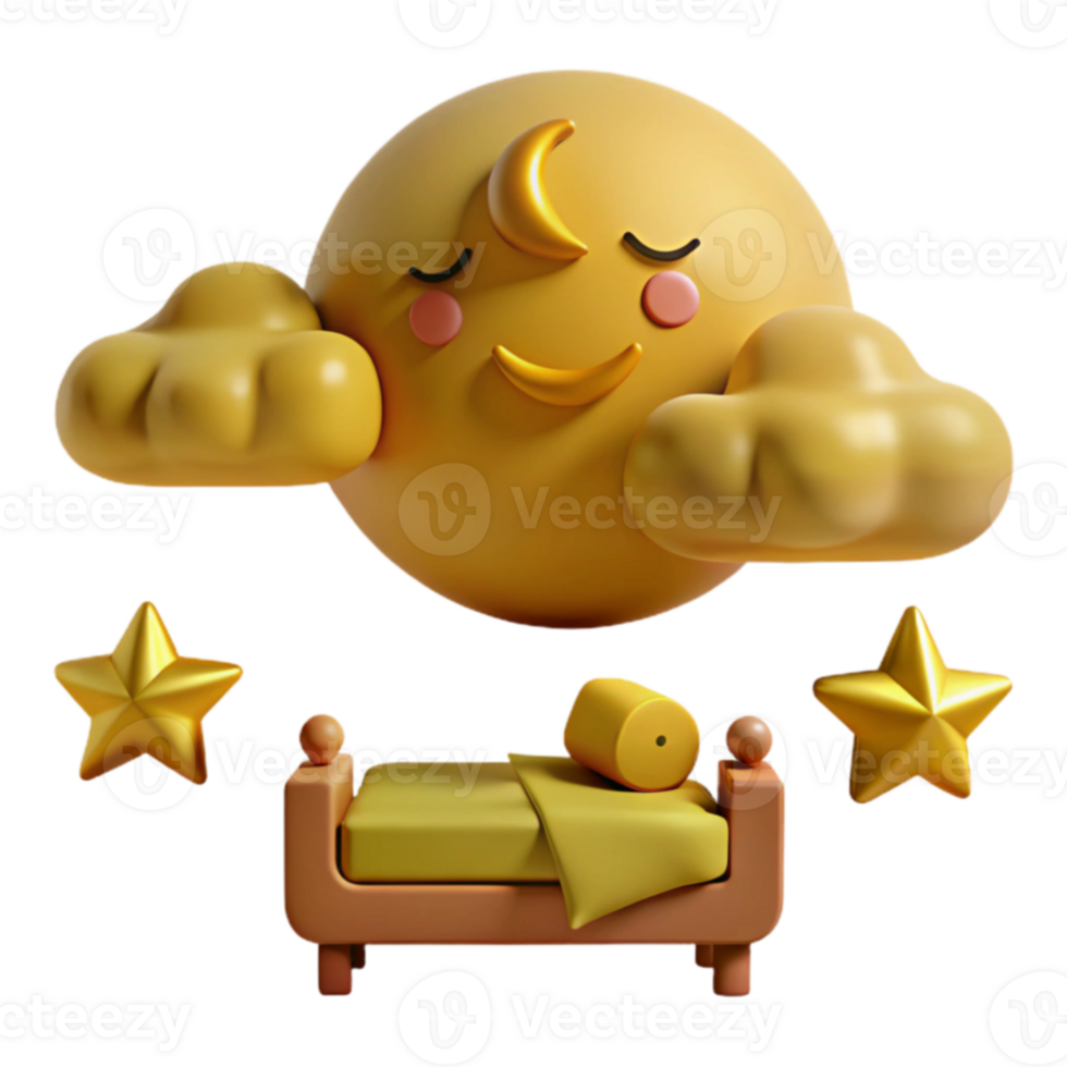 3D Rendered Moon and Stars with a Bed png