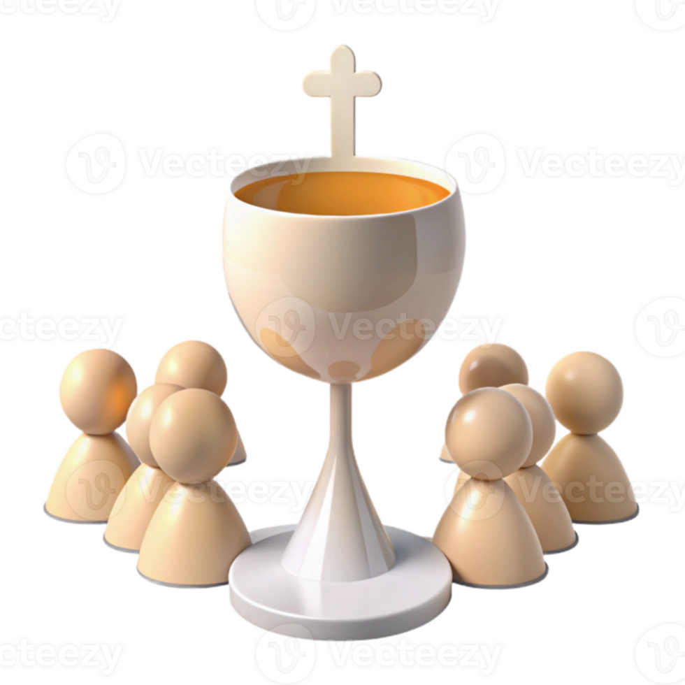 Group of People Surrounding a Chalice with a Cross png