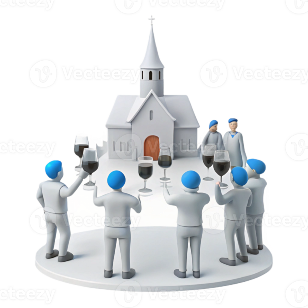 Group of People Toasting with Wine Glasses in Front of a Church png