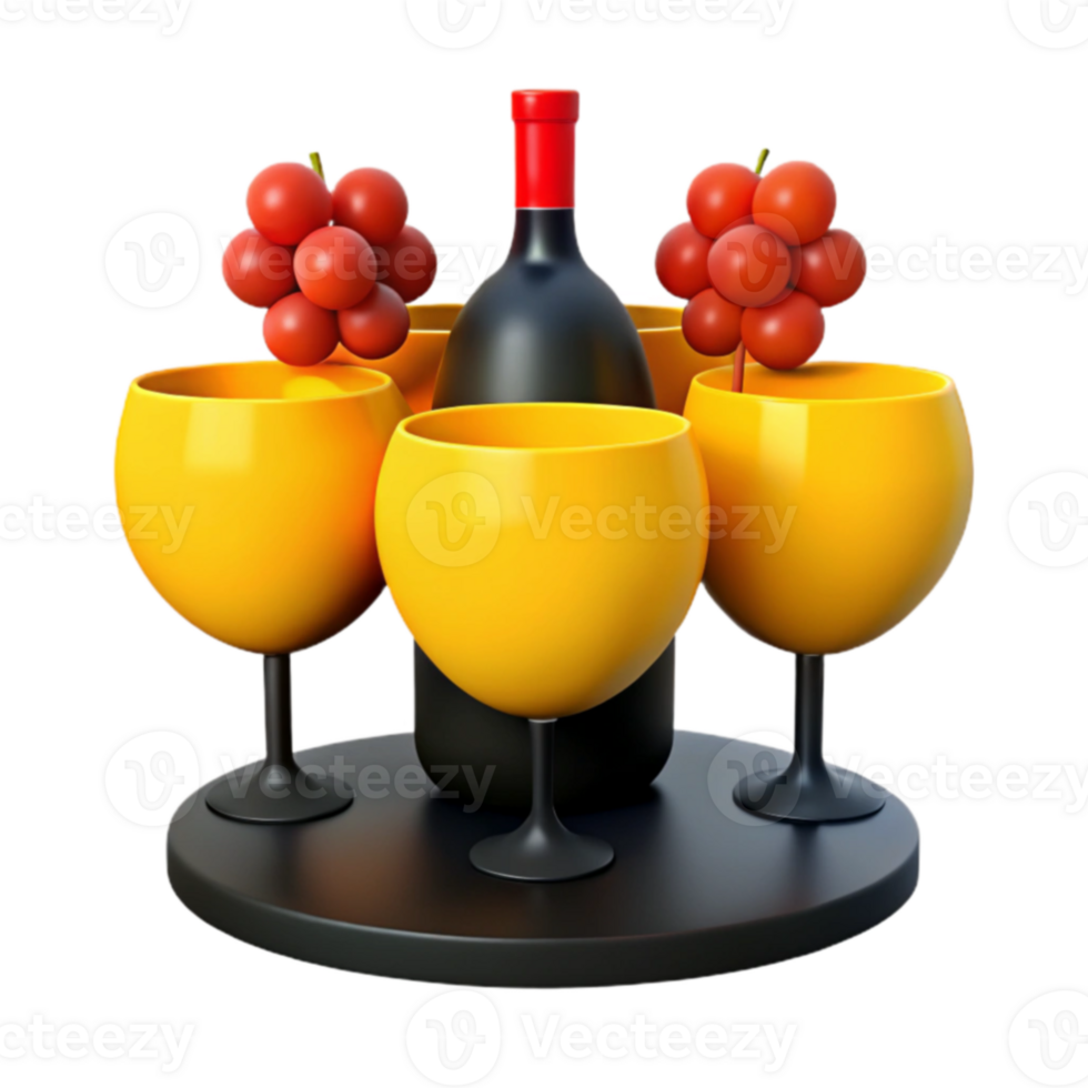 Red Wine and Grapes with Three Wine Glasses on a Tray png