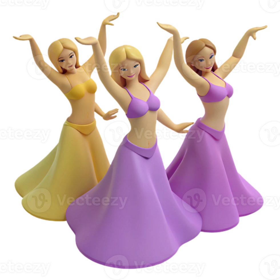 Three Cartoon Women Dancing in Colorful Skirts png