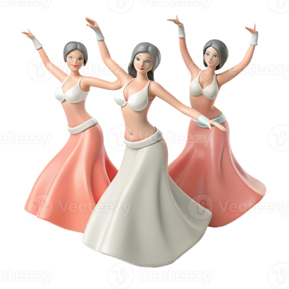 Three 3D Animated Female Dancers in Skirts png