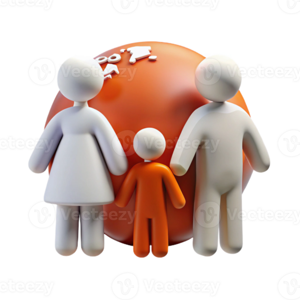 Family of Three Surrounding Globe Global Community Concept png