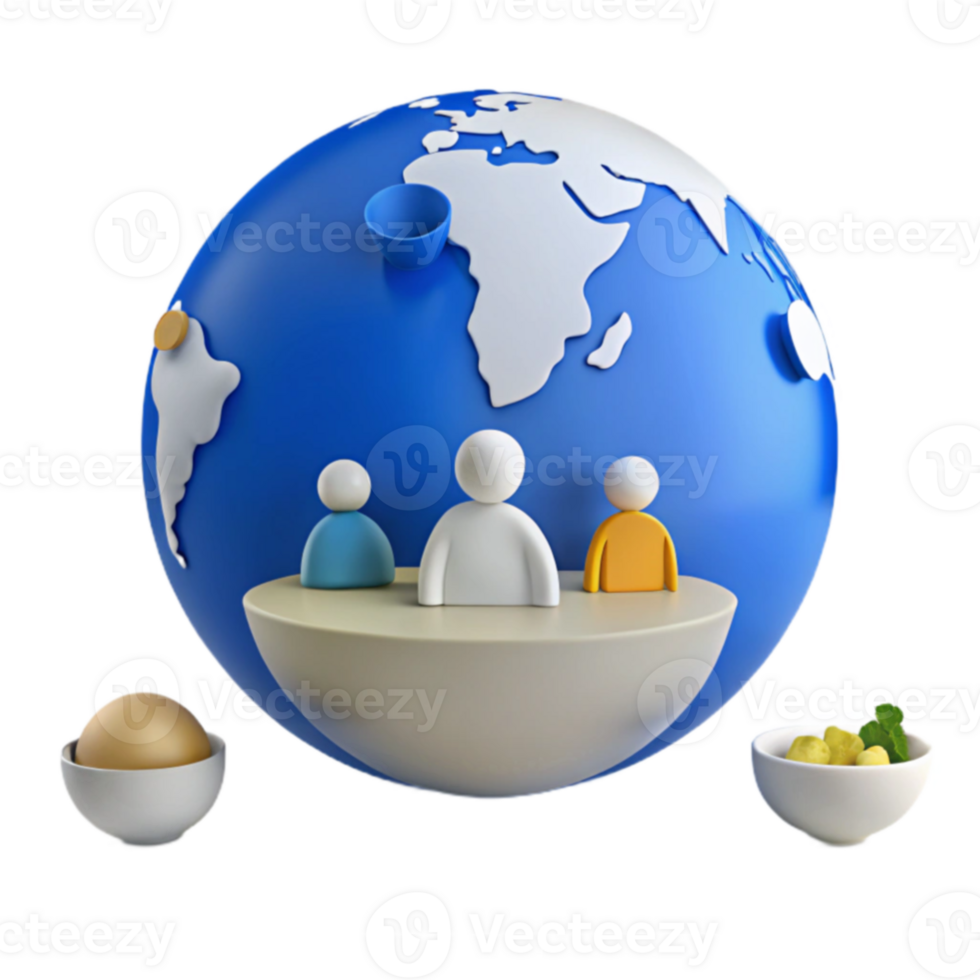Global Community Three Figures Standing on Top of a Globe png