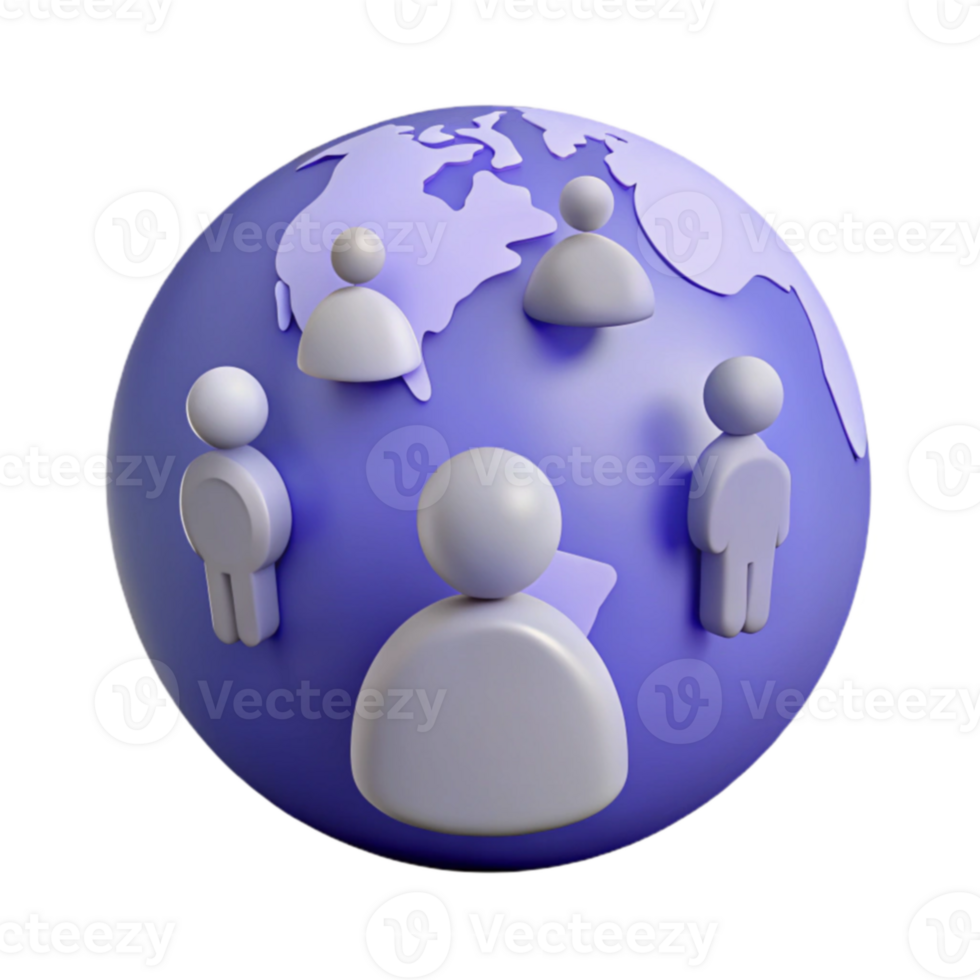 Global Connections People on a 3D Earth Globe png