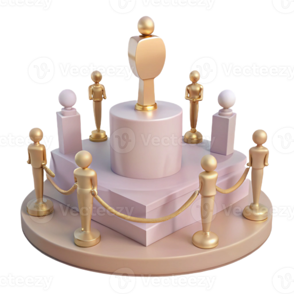 Golden Statues on a Platform with Rope Barrier png