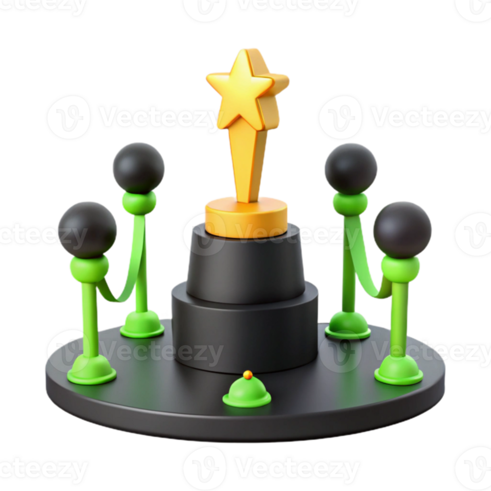 Gold Star Award on Platform with Green Stanchions png
