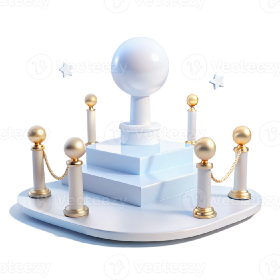 3D Render of White Pedestal with Gold Accents and Stars png