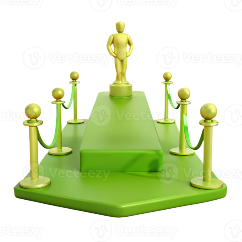 Gold Award Statue on Green Platform with Rope Barriers png