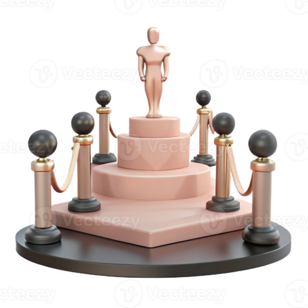 Award Ceremony Stage with Gold Statue and Red Carpet png