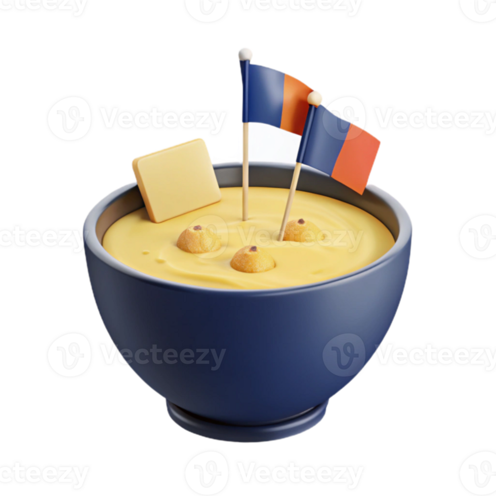 Dippable Treats A Bowl of Creamy Yellow Dip with Miniature Flags png
