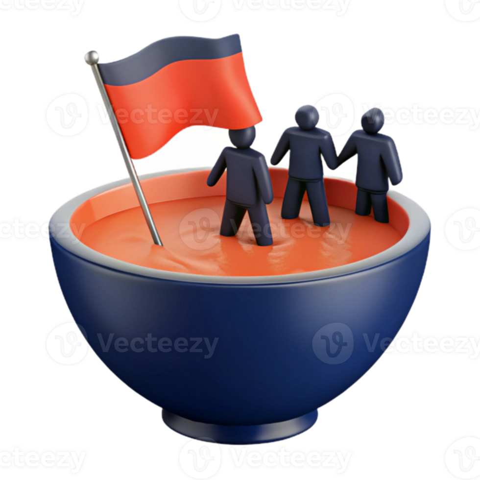 Three Figures Standing in a Bowl of Soup with a Flag png