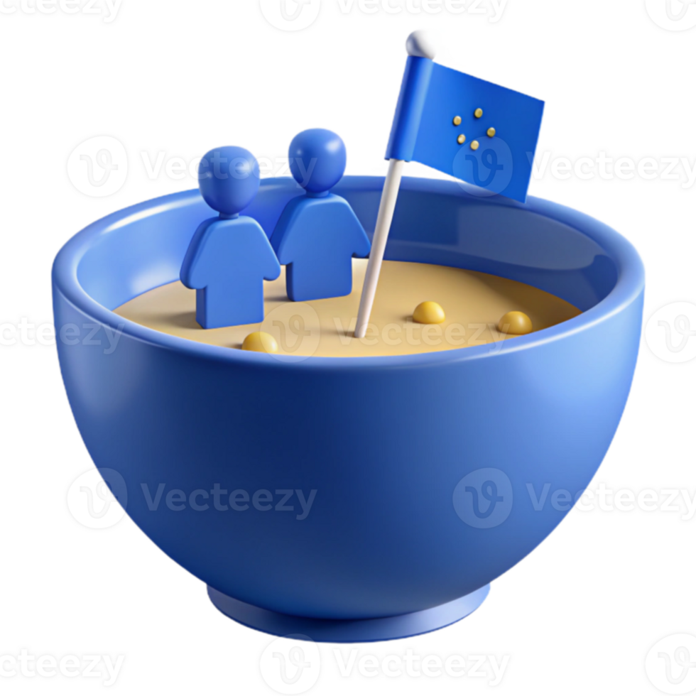 3D Render of a Bowl with Figures and a Flag png