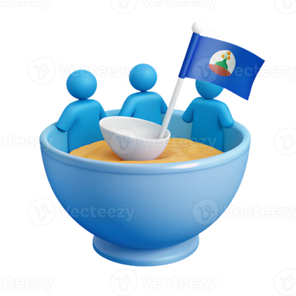 3D Render of People in a Bowl with a Ladle png