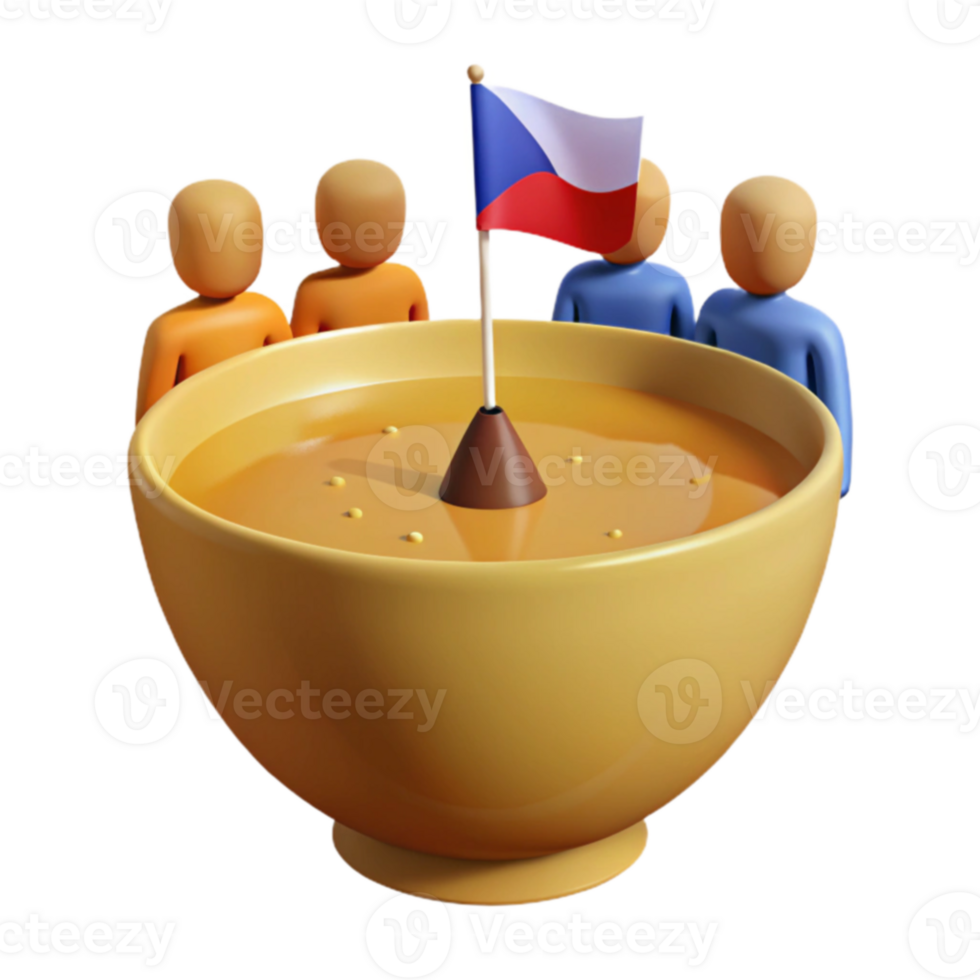 People Surrounding a Bowl with a Flag png