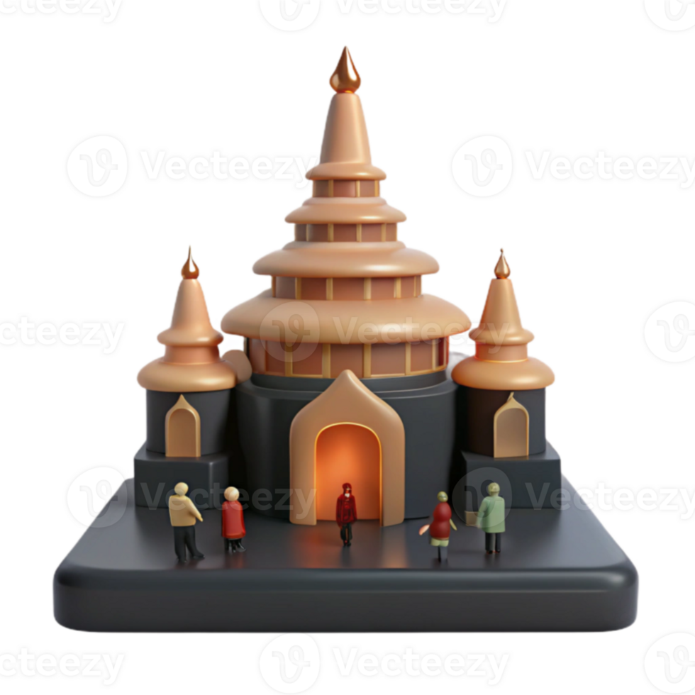 3D Render of a Golden Palace with Tiny Figures png