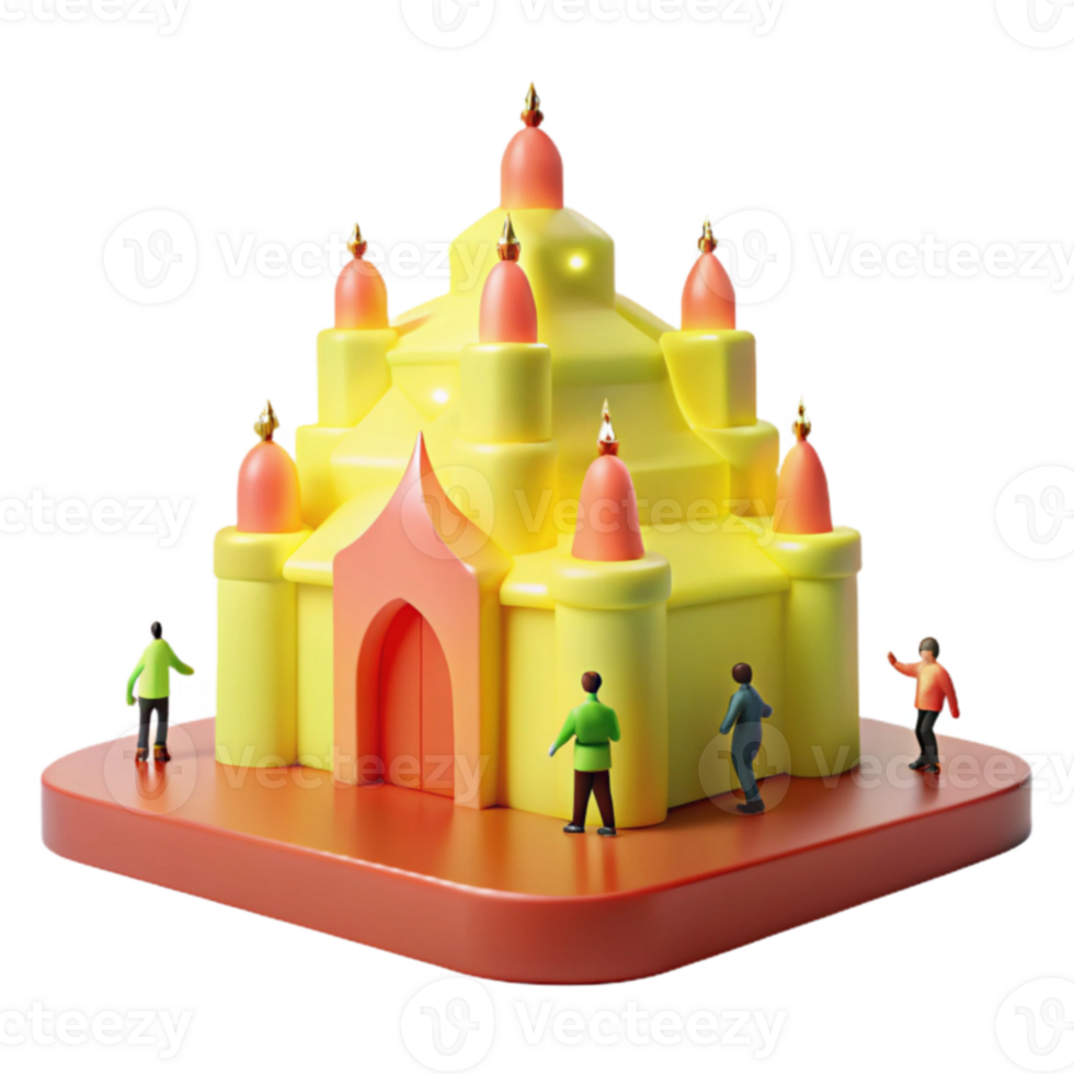 Colorful Castle Model with Miniature Figures png