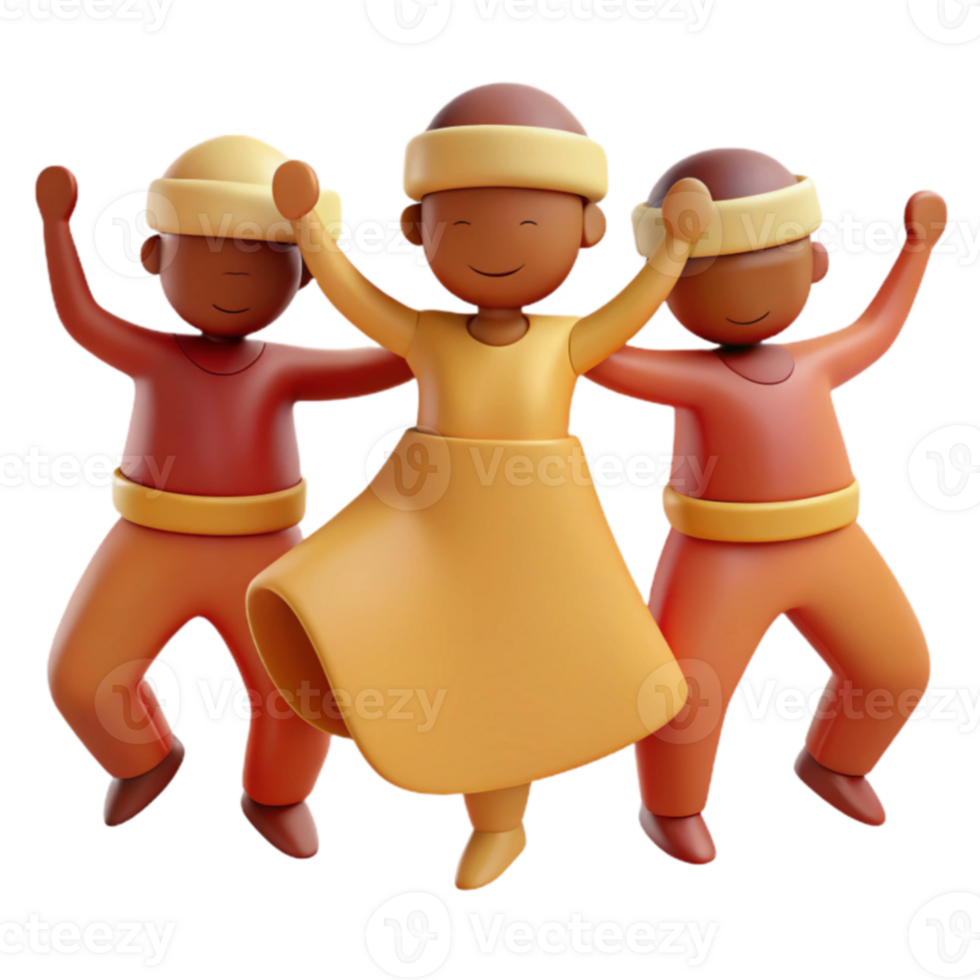 Three 3D Cartoon Characters Jumping With Joy png