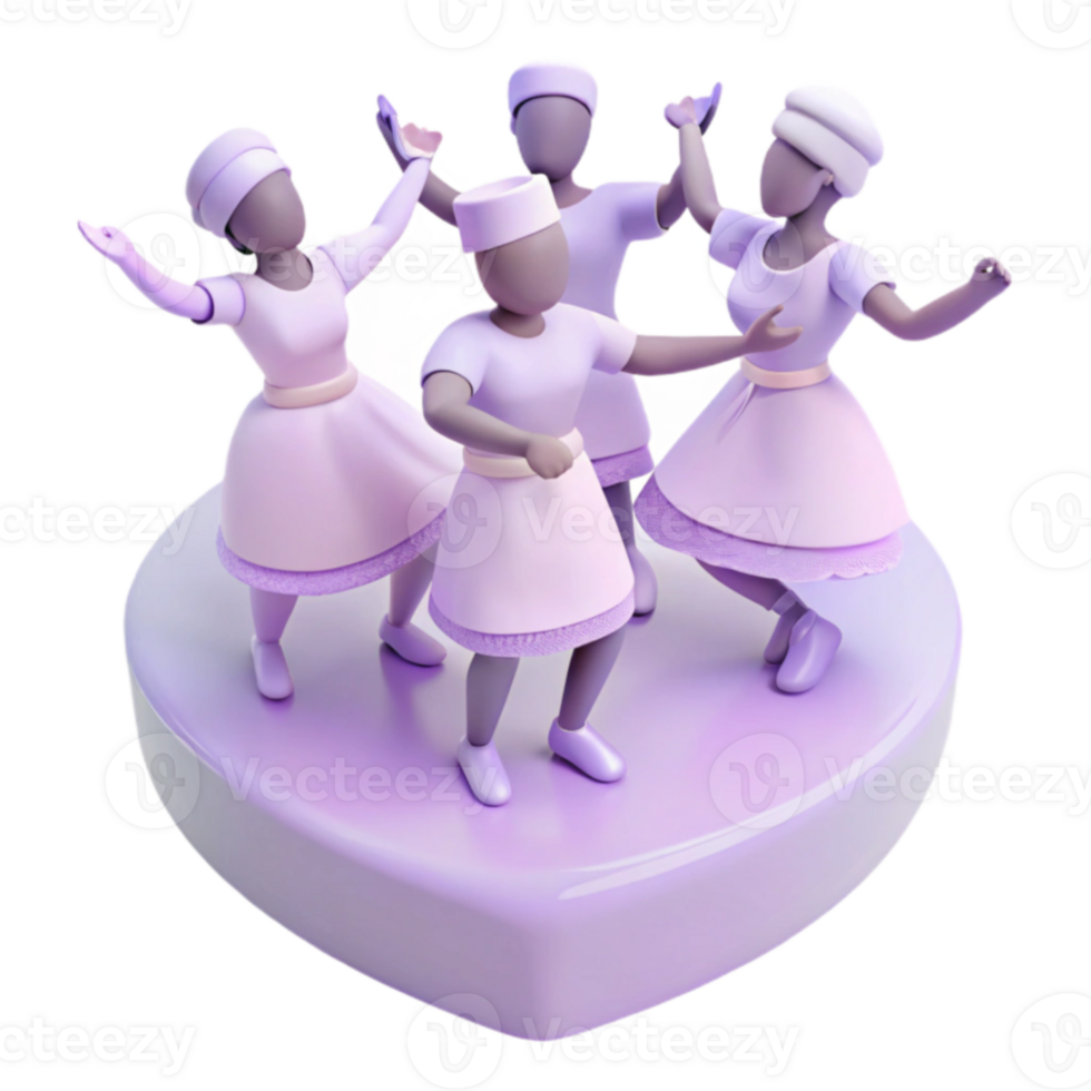 Happy 3D Characters Dancing on a Heart-Shaped Platform png