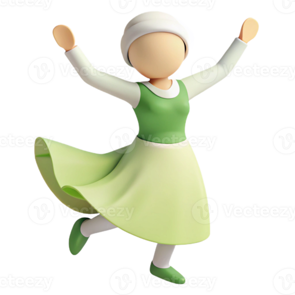 Happy Green Dress Character 3D Model png
