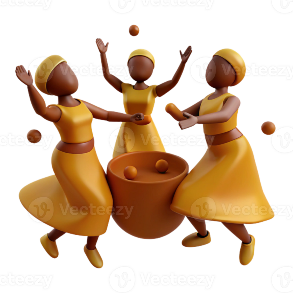 Three Animated Characters Dancing Around a Pot png