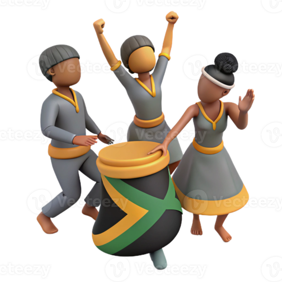3D Illustration of People Dancing and Playing a Drum with a Flag Design png