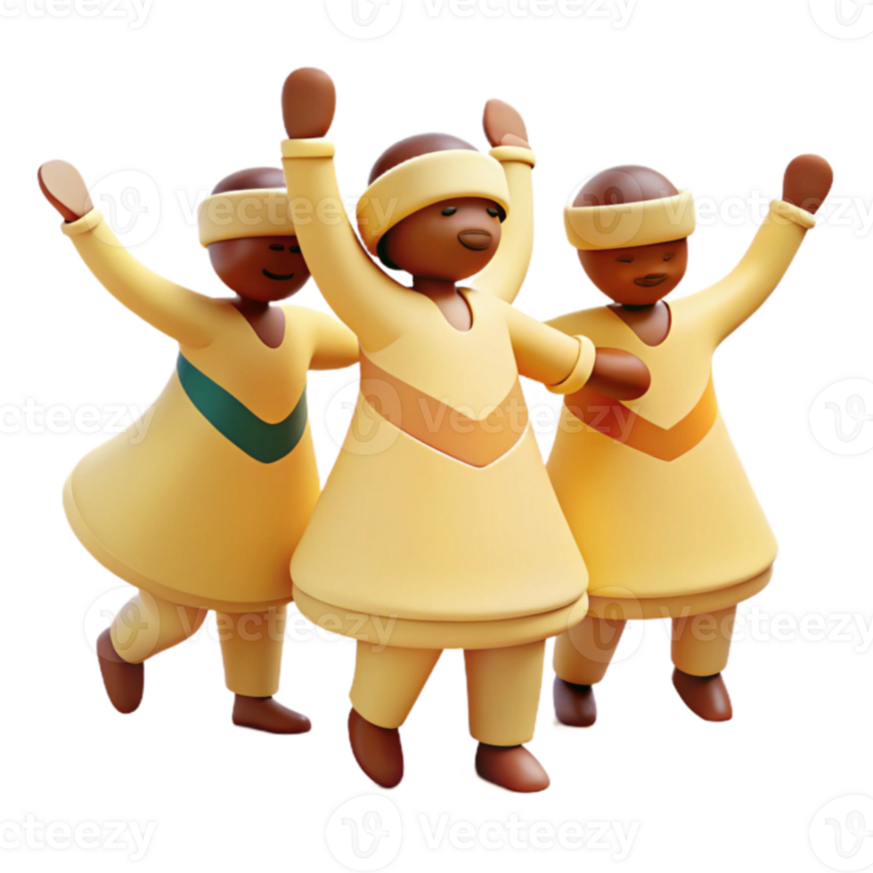 Three Cartoon Figures in Yellow Robes Dancing png