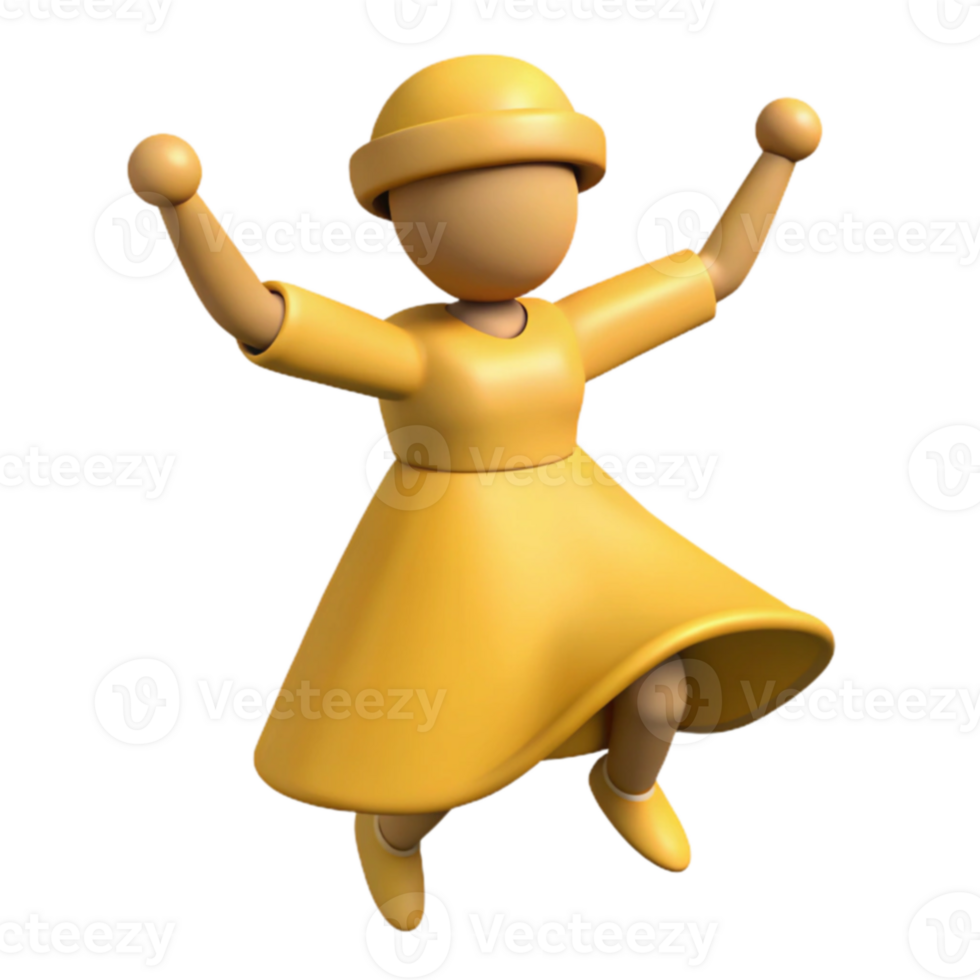 3D Character Design Joyful Yellow Dress Female Figure png