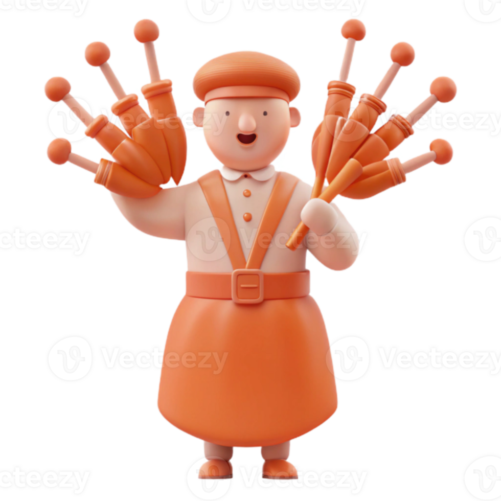 Smiling Cartoon Character Holding Many Umbrellas png